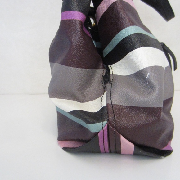 Liz Claiborne Multicolor Striped Double Strapped Gold Accent 3 Compartment Purse - Picture 7 of 12